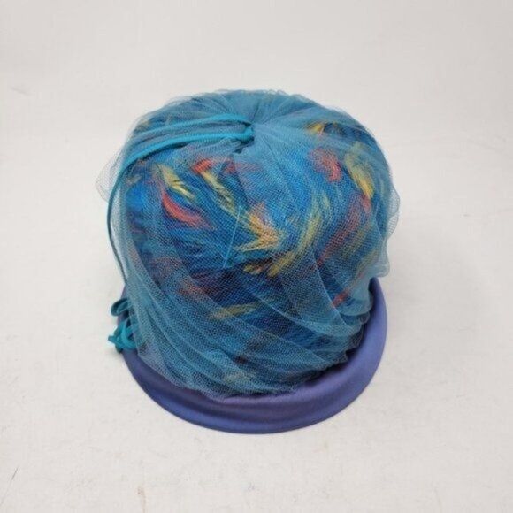 Vintage | Hard Structured Feather Tulle Hat Blue Multicolored Union Made main image 6